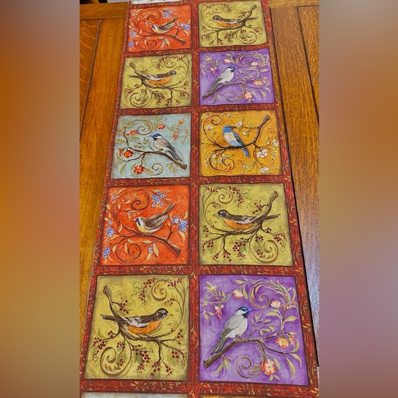 Table Runner w/Squares of Birds Different Color Backgrounds. Cotton Hand Made EC - Picture 3 of 16